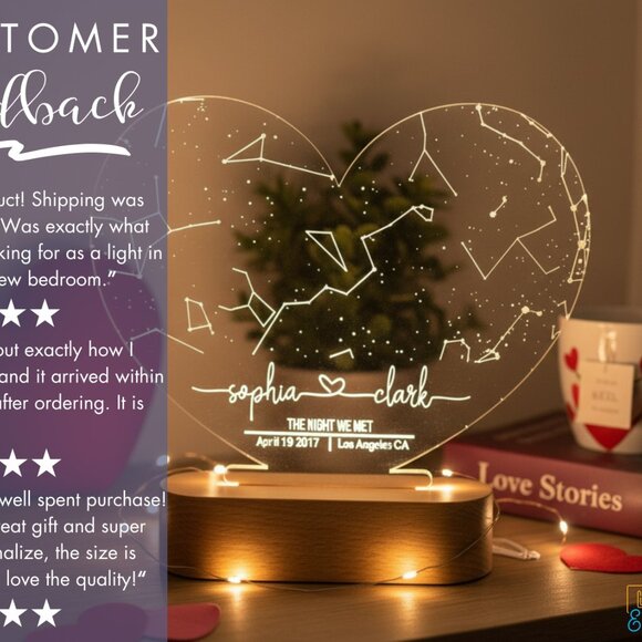 Couples Custom Star Map | Date & Location Night Light for Her - Picture 7 of 8